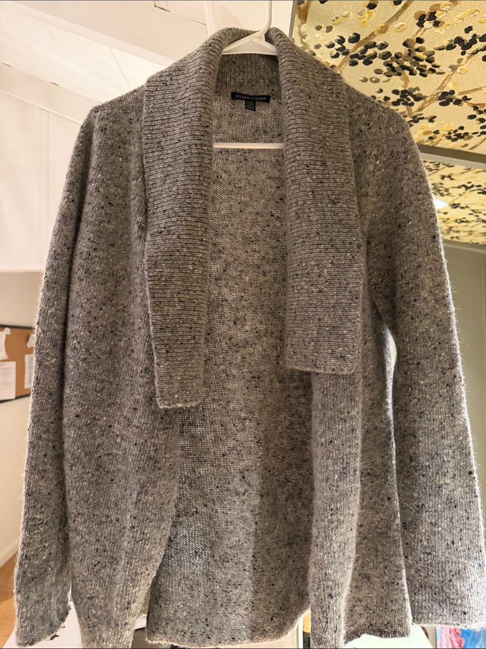 Eileen Fisher Heather Gray Open-Front Shawl Collar Cardigan